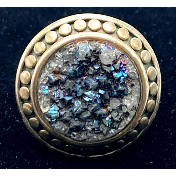 Vintage Druzy Stone Silver Ring Size 8 Opalescent Iridescent Crystals MARKED - Picture 10 of 10